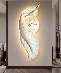 Decoration Home Wall Feather Clock MDF With Light Hight Quality