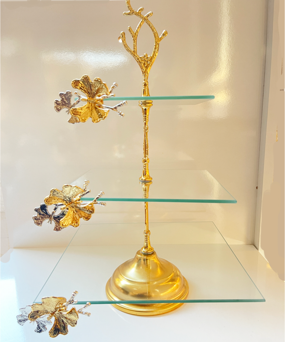 Square glasss butterfly stand suitable for home decor and also for occasions