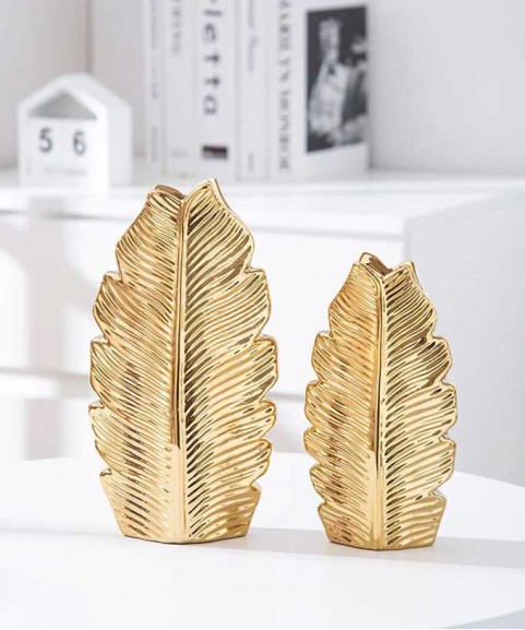 Nordic  Gold Electroplating Leaf Ceramic Vase