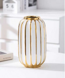 Decor Luxury Cylinder White and Gold Vase