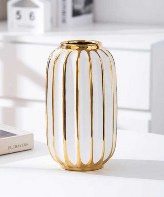 Decor Luxury Cylinder White and Gold Vase