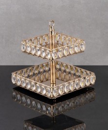 ZEYVE SILVER SQUARE STONE 2-LAYER ROUND SERVING DISH 25x25x25cm