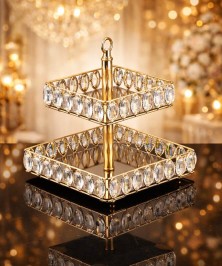 ZEYVE OVAL STONE DECORATIVE 2-TIER SQUARE SERVING DISH 26x24x24cm
