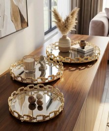 ZEYVE WICKER PATTERN 3-PIECE ROUND TRAY SET 26-30-36cm