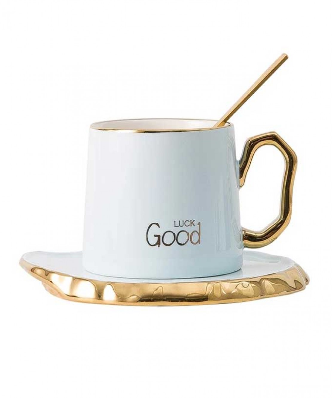 Luxury Nordic Gold Handle White Ireegular Ceramic Coffe Mug