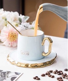 Luxury Nordic Gold Handle White Ireegular Ceramic Coffe Mug