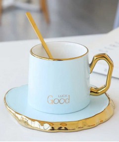 Luxury Nordic Gold Handle White Ireegular Ceramic Coffe Mug