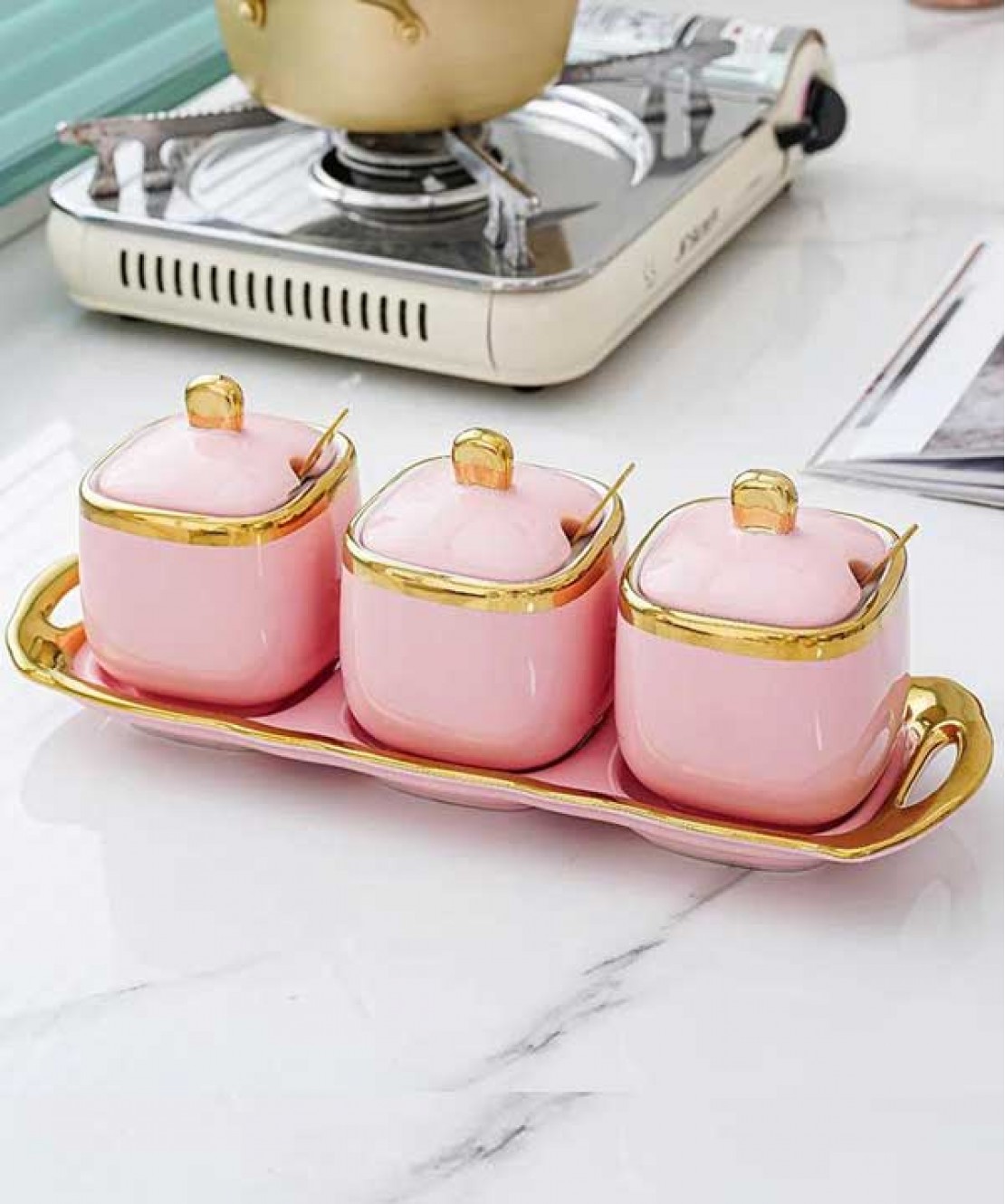 Ceramic Spice Jars With Lid Rose