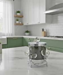 ZEYVE SILVER STONE STAND GLASS JAR 13x13x16cm. 