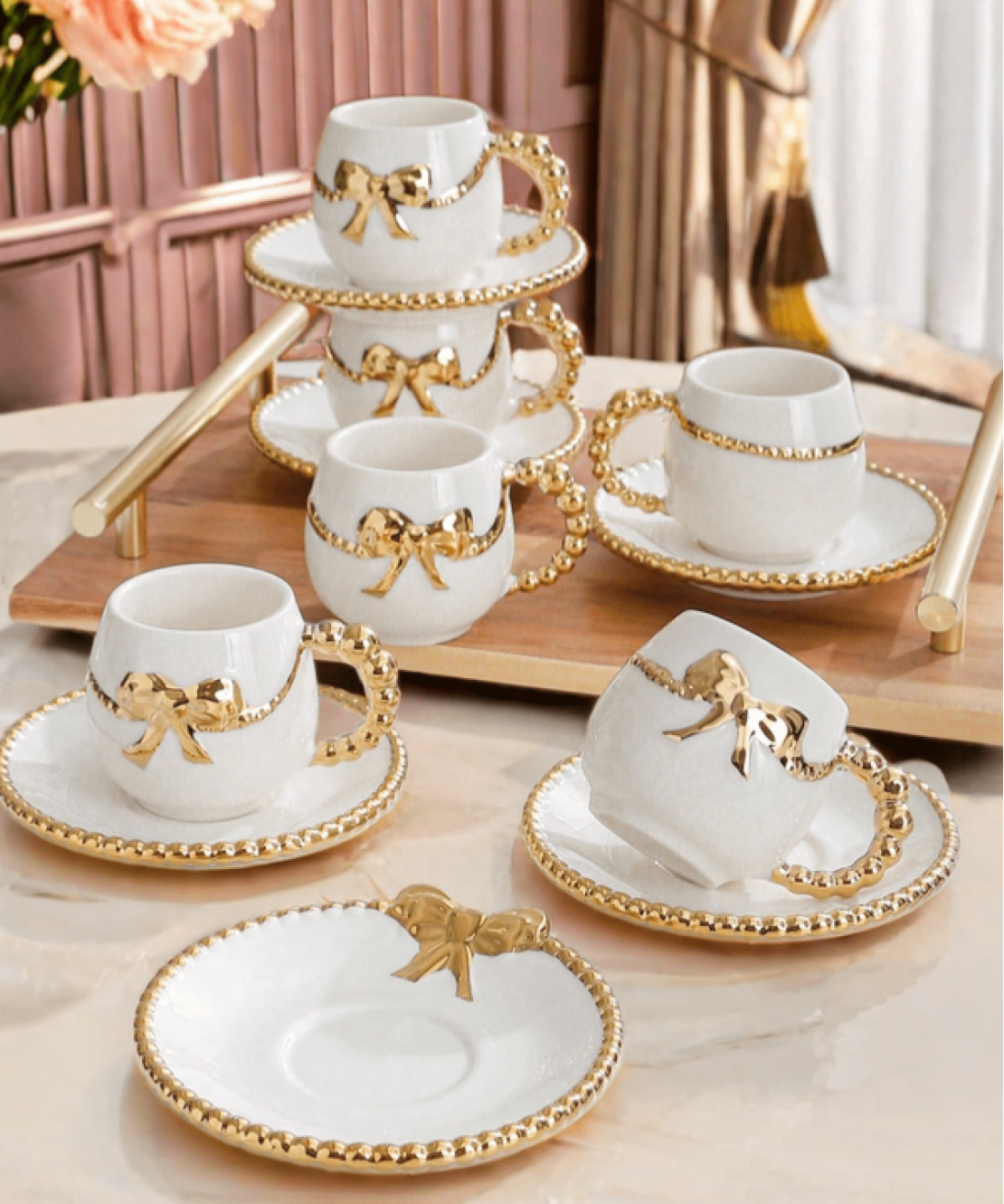 Modern Gold 6 Person Coffee Cup Set 