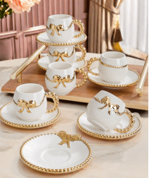 Modern Gold 6 Person Coffee Cup Set 