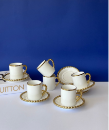 Modern 6 Person Coffee Cup Set White and Gold Color
