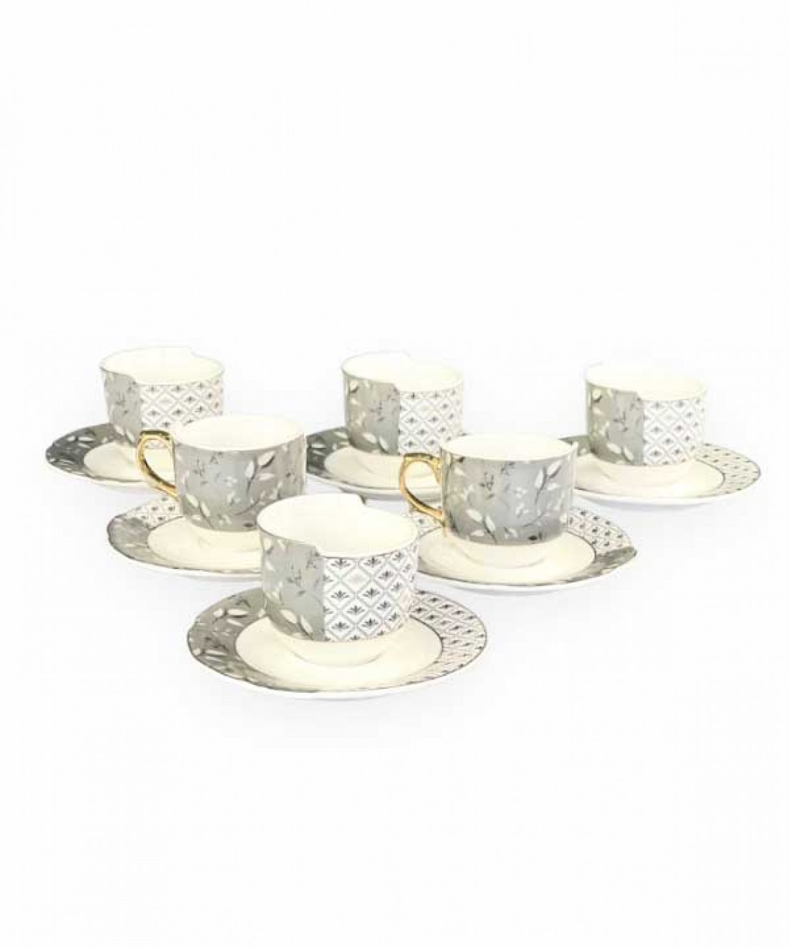  6 Person Coffee Cup Set Silver white