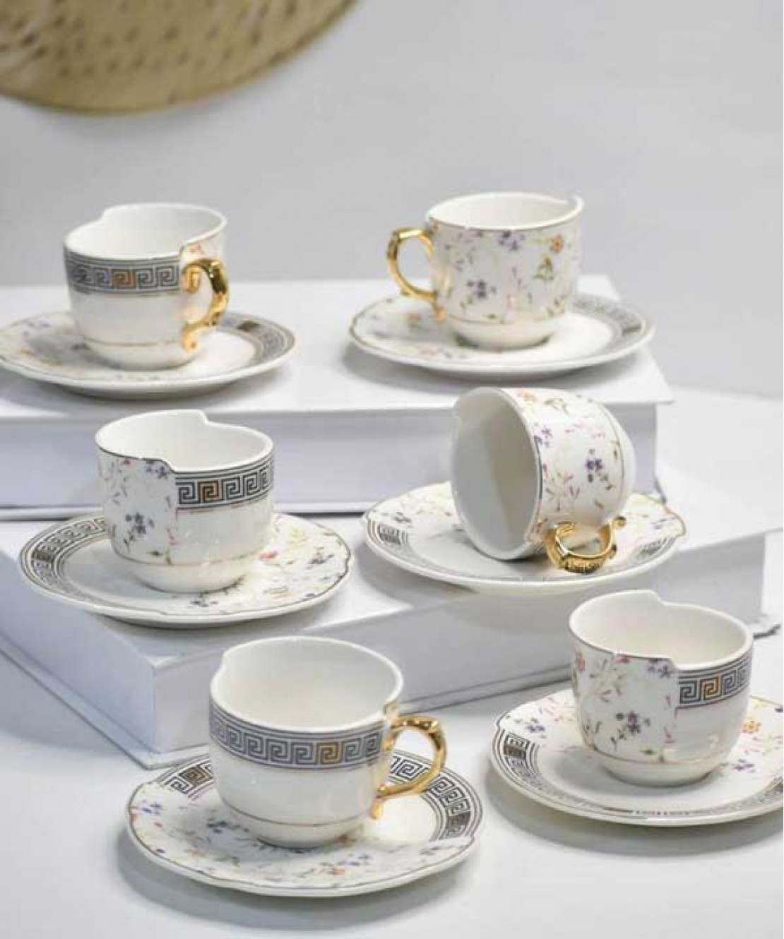  6 Person Coffee Cup Set Silver white