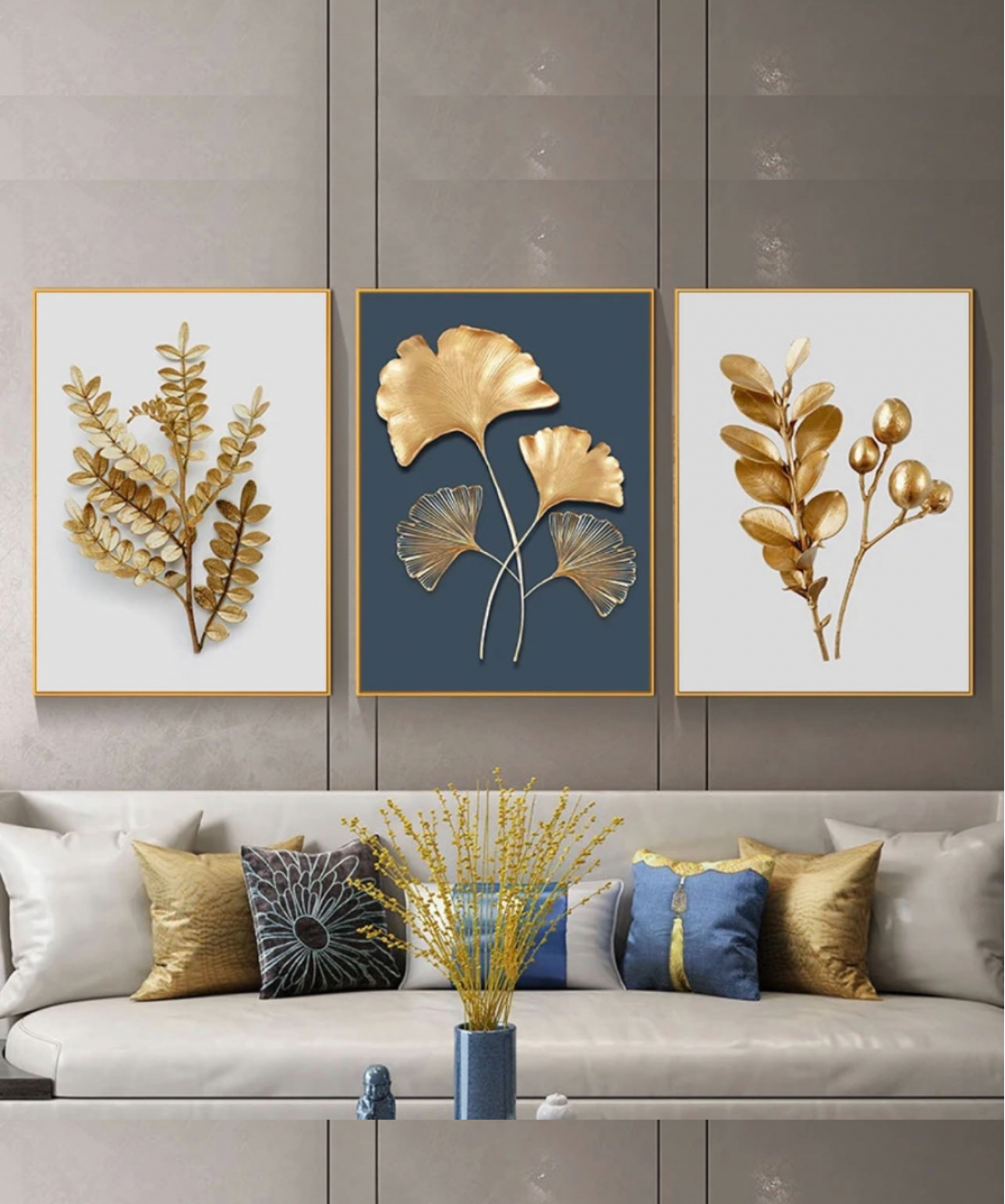 Decoration Home Wall Painting White and Gold And Blue Color