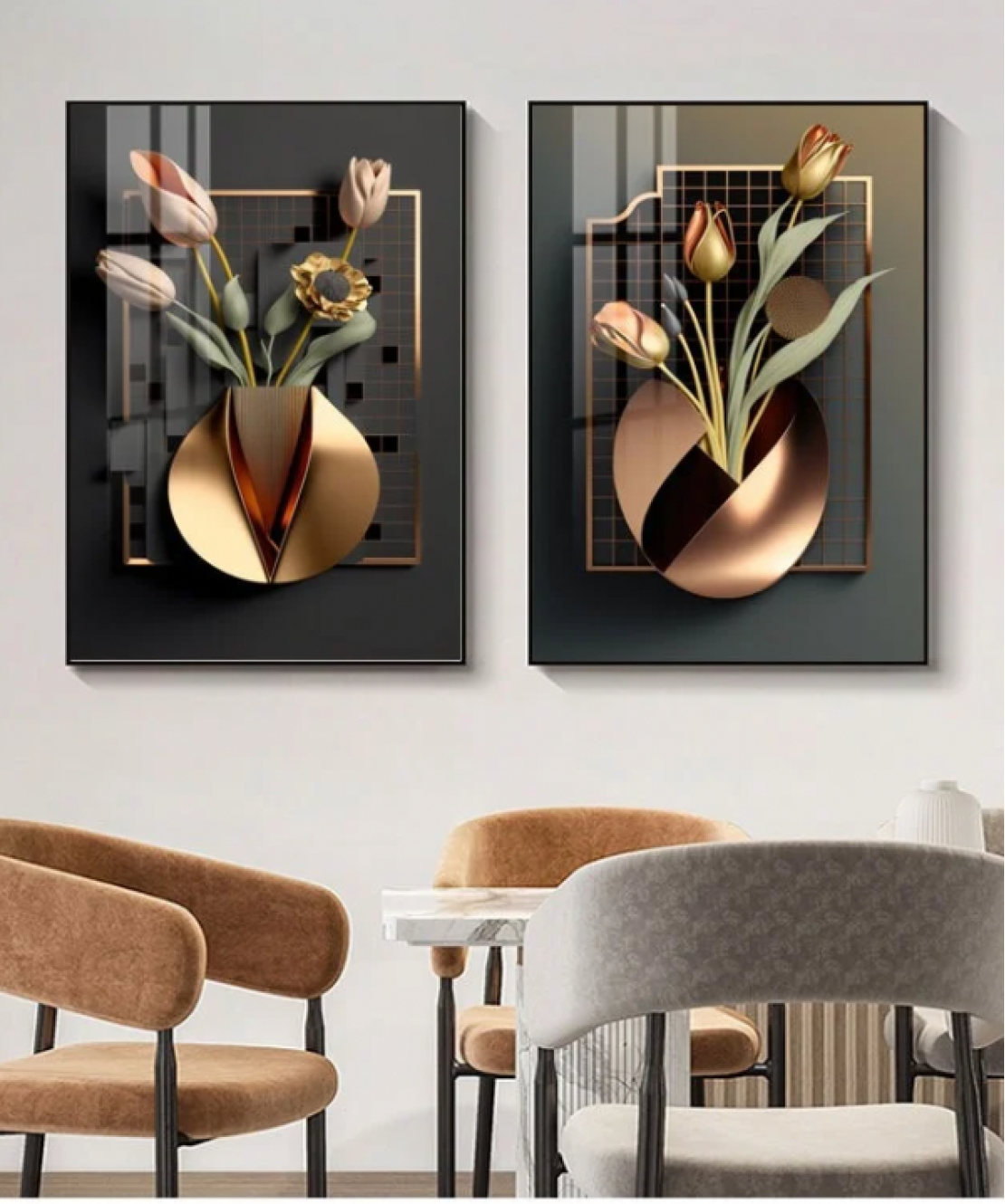 Decoration Home Wall Painting Gold Vase And Black