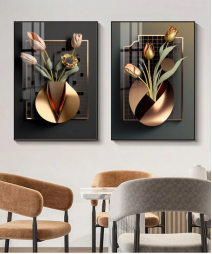 Decoration Home Wall Painting Gold Vase And Black