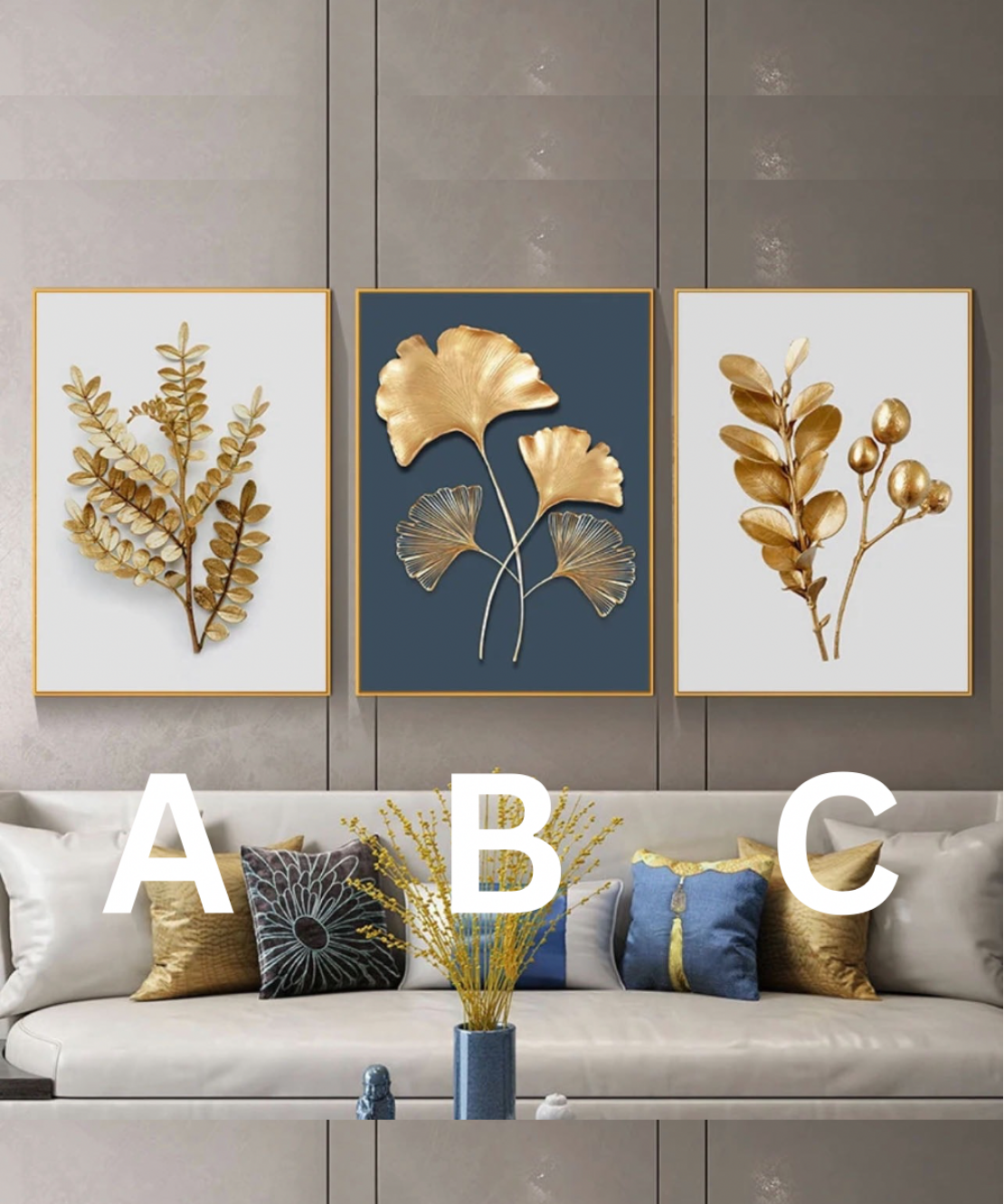 Decoration Home Wall Painting White and Gold And Blue Color