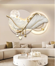 Decoration Home Wall Feather Moon MDF With Light