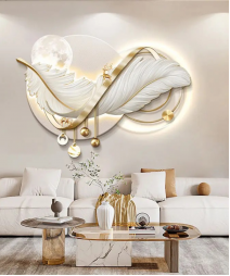 Decoration Home Wall Feather Moon MDF With Light