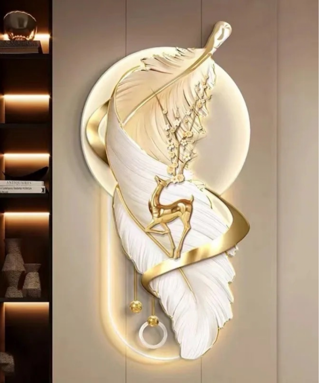 Decoration Home Wall Feather Ghazalle MDF With Light