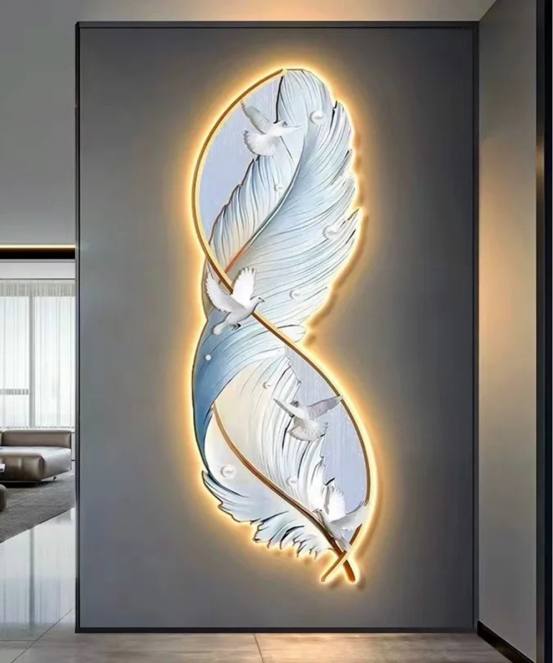 Decoration Home Wall Feather MDF With Light Pigeon