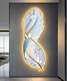 Decoration Home Wall Feather MDF With Light Pigeon