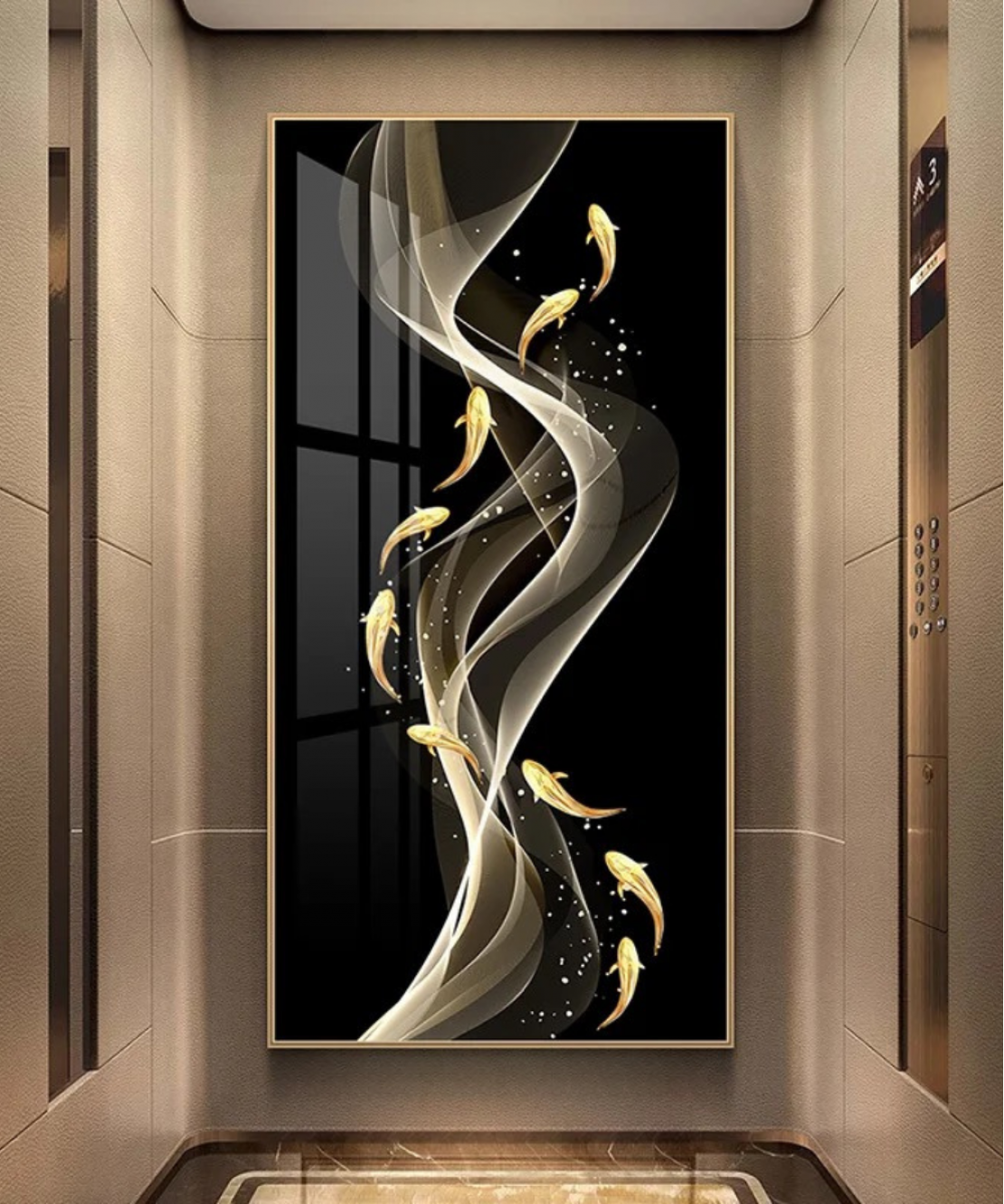 Light Luxury Crystal Painting Gold Fish & Black Color