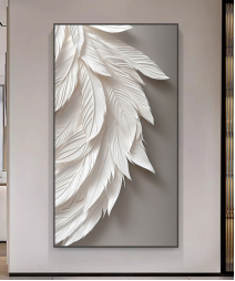 Decoration Home Wall Painting Grey Color With White Feather