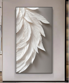 Decoration Home Wall Painting Grey Color With White Feather