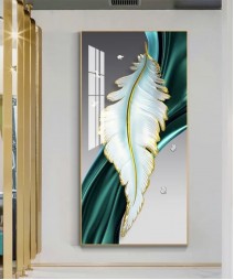 Light Luxury Crystal Painting Green Feather