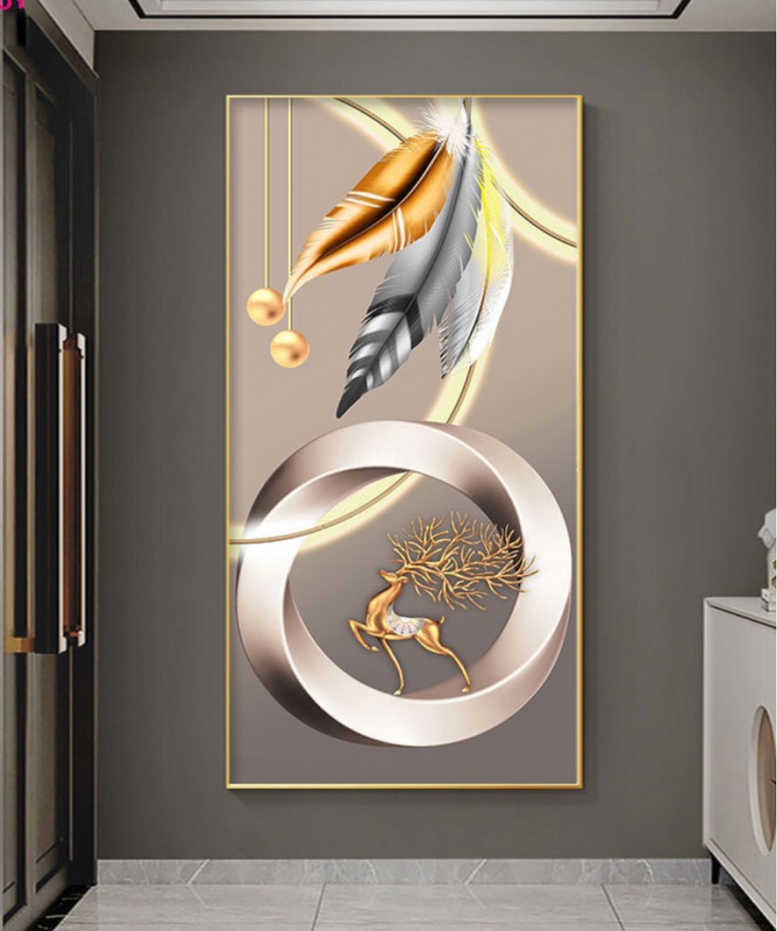 Light Luxury Crystal Painting Gold Feather New Collection 70*140 Cm