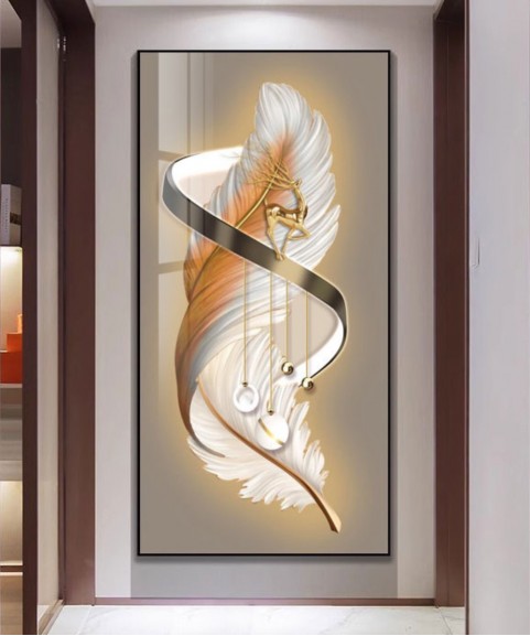Light Luxury Crystal Painting Gold And White Feather 