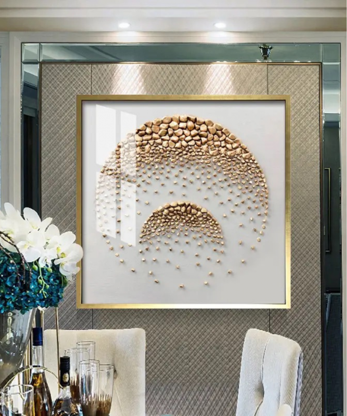 Decoration Home Wall Painting Gold And White Point