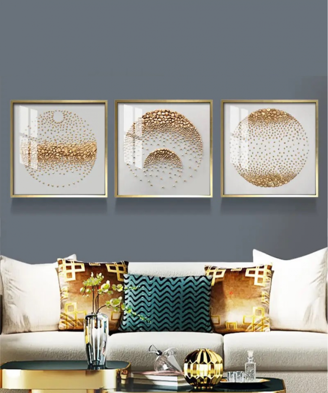 Decoration Home Wall Painting Gold And White Point