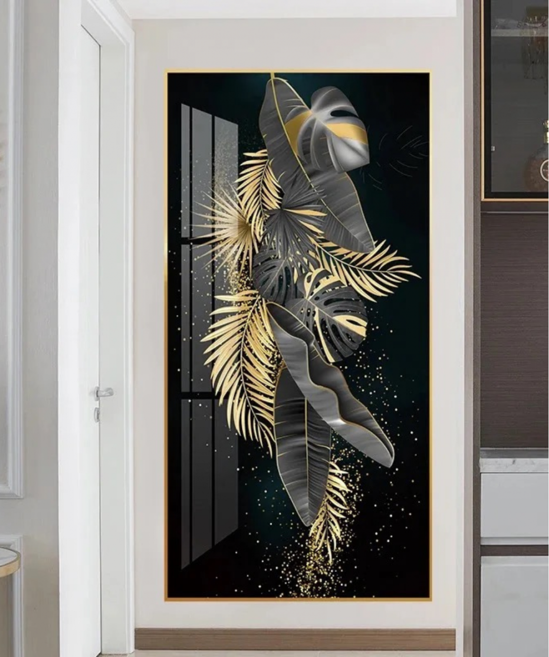 Decoration Home Wall Painting Black Color With Gold Feather