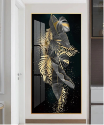 Decoration Home Wall Painting Black Color With Gold Feather