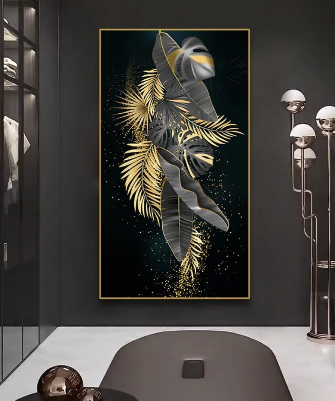 Decoration Home Wall Painting Black Color With Gold Feather