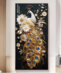 Decoration Home Wall Painting White And Black And Gold Peacock