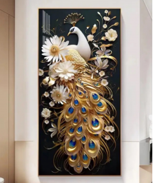 Decoration Home Wall Painting White And Black And Gold Peacock