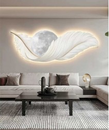 Crystal Feather Yellow Grey  Wall Painting With Led Light 50*150 Cm