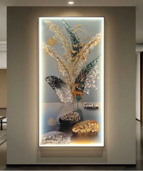 Crystal Almond Wall Painting 70*140Cm With Led