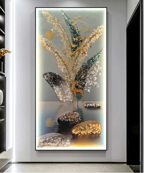 Crystal Almond Wall Painting 70*140Cm With Led