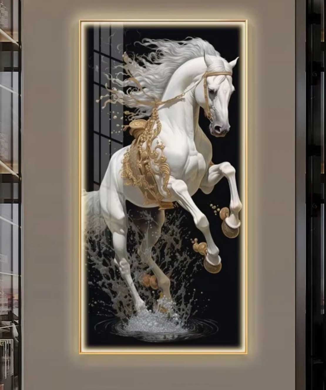 Black Horse Crystal Painting 70*140 Cm With Led Light