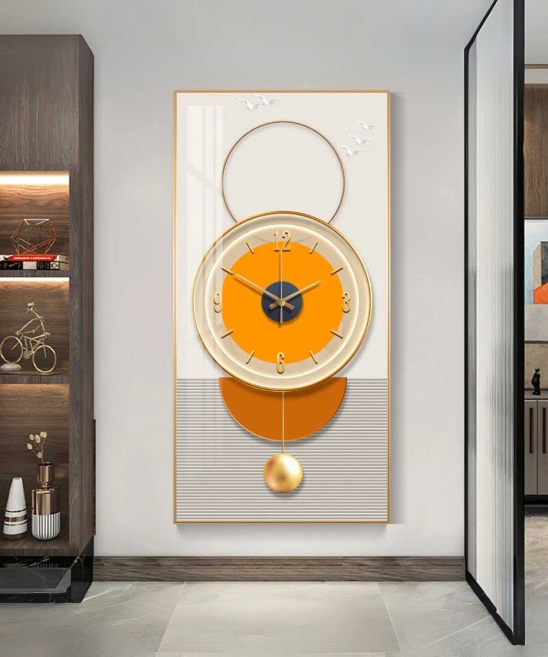 Crystal Orange Clock PAinting With Led Light 70*140 Cm