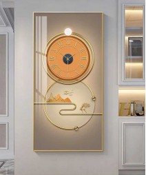 Crystal Orange Gold Clock Painting With Led Light 70*140 Cm