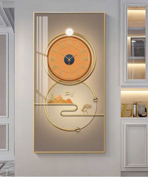 Crystal Orange Gold Clock Painting With Led Light 70*140 Cm