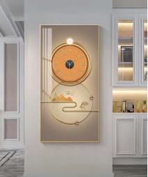 Crystal Orange Gold Clock Painting With Led Light 70*140 Cm