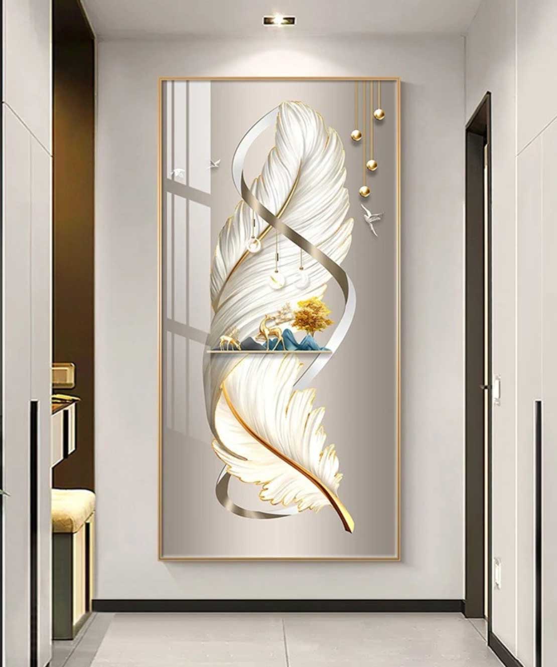 Crystal Feather Wall Painting 70*140 Cm With Led