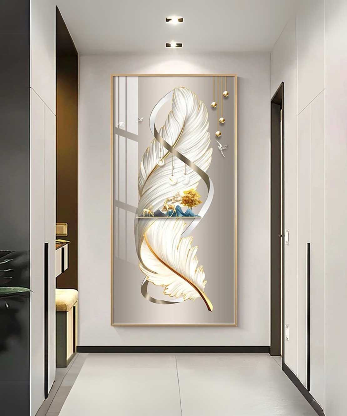 Crystal Feather Wall Painting 70*140 Cm With Led